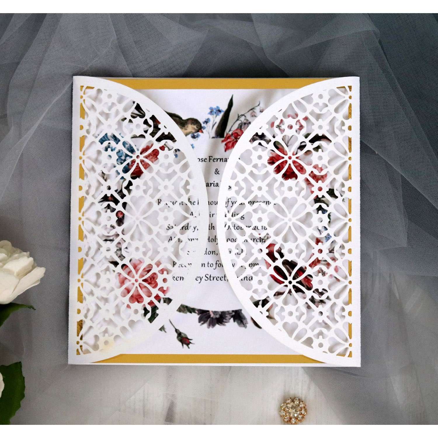 White Square Invitation Card New Wedding Invitation Modern Marriage Invitation Laser Cut